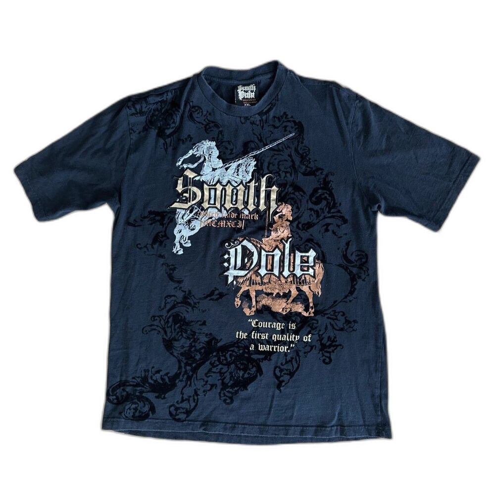 Vintage Southpole Graphic Tee Black XXL Y2K Cyber Warrior Knight Script Shirt